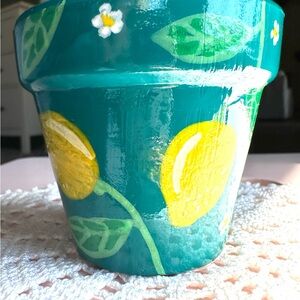 Hand-Painted Terracota Lemon Flower Pot